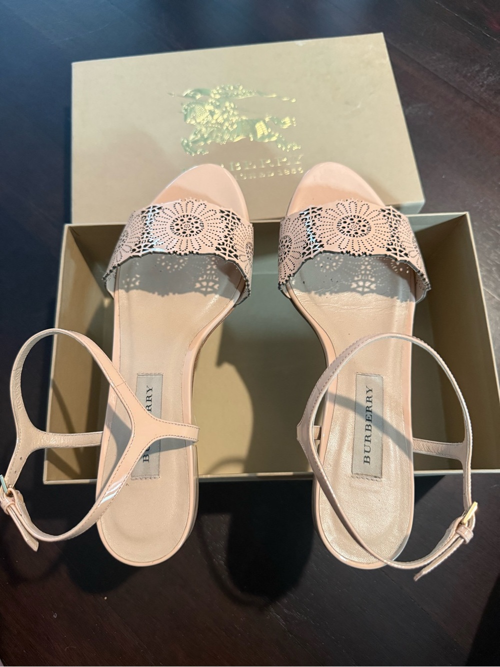 Burberry Blush Pink Laser-Cut Leather Sandals
